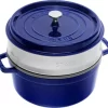 Staub Cocotte Rund Aus Gusseisen Mit Dämpfeinsatz In Dunkelblau 7