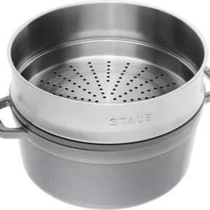 Staub Cocotte Rund Aus Gusseisen Mit Dämpfeinsatz In Graphitgrau 11